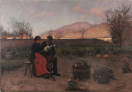 GLISENTI ACHILLE (1848 - 1906) Scena campestre. . 1891. Olio su tela. Cm...