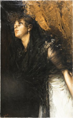 IROLLI VINCENZO (1860 - 1942) Spero mi dica di si. . Olio su tela. Cm 70,00 x...