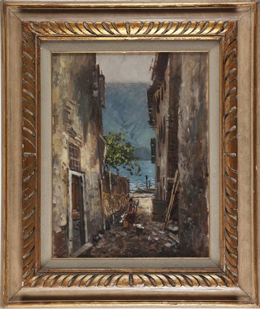 FIESSI ANGELO (1891 - 1977) Vicolo a Montisola. Olio su tavola. Cm 37,00 x...