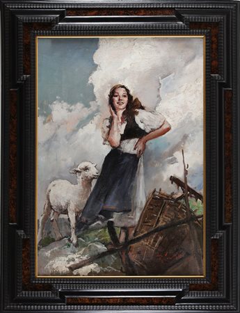 LOCATELLI ROMUALDO (1905 - 1943) Pastorella. Olio su tela. Cm 71,00 x 99,00....