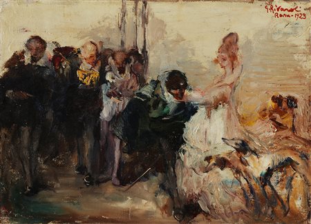 RIVAROLI GIUSEPPE (1885 - 1943) Il baciamano, I due sfidanti. . Olio su tela....