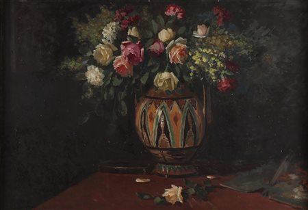 CATTI AURELIO (1895 - 1966) Fiori. . Olio su tavola. Cm 100,00 x 70,00. Firma...