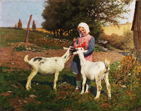 FEUCHT THEODOR EUGEN CRISTOPH (1897 - 1944) La pastorella. Olio su tela. Cm...