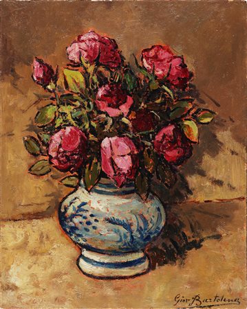 BARTOLENA GIOVANNI (1866 - 1942) Natura morta di rose. Olio su cartone. Cm...