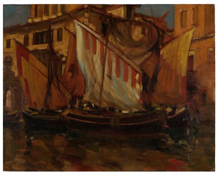 BOZZATO ANTONIO Vela al sole. Olio su tavola. Cm 50,00 x 40,00. Firma in...