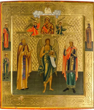 ICONA "Madonna con Bambino, San Giovanni Battista e Santi" Russia XIX secolo...
