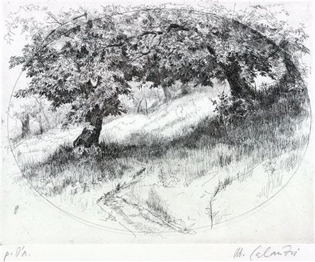 CALANDRI MARIO Torino 1914 - 1993 "Nel bosco"1980 35,4x27,5 acquaforte p.a....