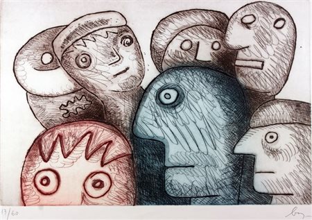 BAJ ENRICO Milano 1924 – 2003 Vergiate "Personaggi" 52x80 multiplo, es. 13/60...