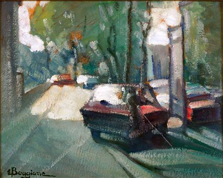 BOGGIONE ENRICO Torino 1889 - 1985 "Un pizzico di Torino" 30x36 olio su...