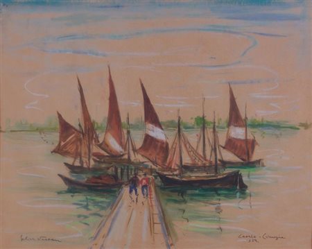 VELLAN FELICE Torino 1889 - 1976 "Caorle - Venezia" 1952 40x50 tecnica mista...