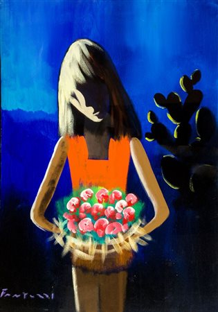 FANTUZZI ELIANO Verona 1909 - 1987 "Fanciulla con fiori" 70x50 olio su tela...