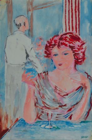 SASSU ALIGI Milano 1912 - 2000 "Al bar" 49x32 tecnica mista su carta...