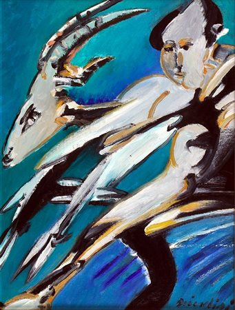 BRINDISI REMO Roma 1918 - 1996 Milano "Pastorale" 40x30 olio su tela Opera...