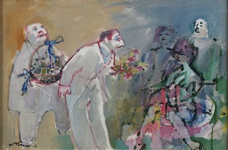 MACCARI MINO Siena 1898 - 1989 Roma "Omaggio galante" 40x60 olio su cartone...