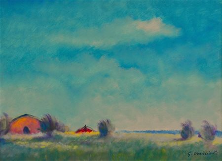 OMICCIOLI GIOVANNI Roma 1901 - 1975 "Capanno a Fregene" 36,5x50,5 olio su...
