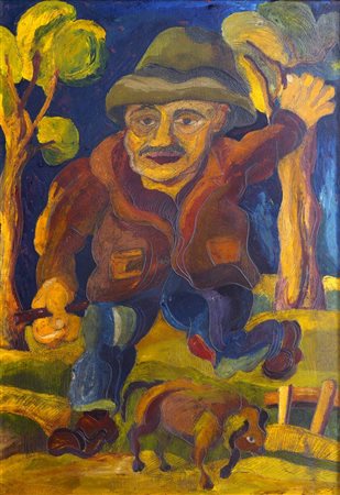 SERAFINI GIUSEPPE 1915 - 1987 "Il contadino" 100x70 olio su cartone Opera...