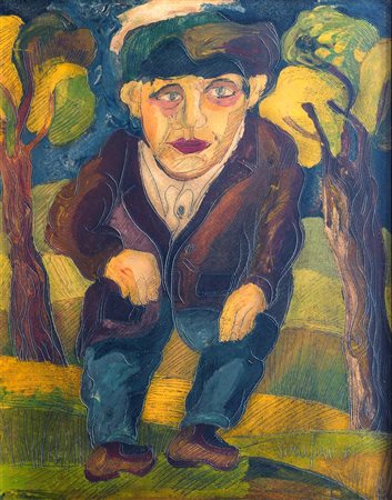 SERAFINI GIUSEPPE 1915 - 1987 "Figura" 49x38 olio su cartone Opera firmata in...