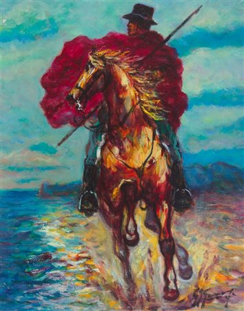 GONZAGA GIOVANFRANCESCO Milano 1921 - 2007 "Buttero al galoppo sulla...