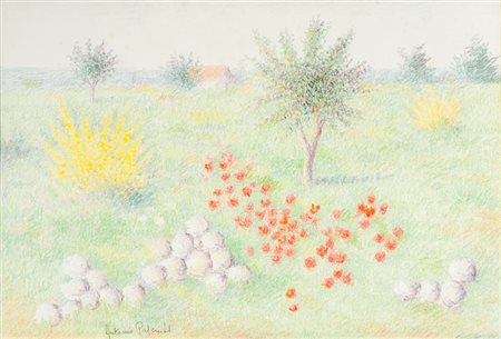 PASCIUTI ANTONIO Lacedonia (AV) 1937 "Paesaggio fiorito" 42x62 pastelli su...