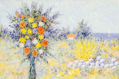 PASCIUTI ANTONIO Lacedonia (AV) 1937 "Fiori nel panorama (Murgia d'estate)"...