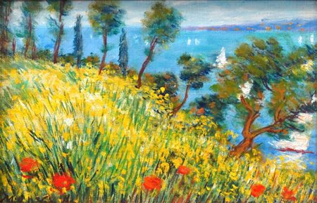 CASCELLA MICHELE Ortona (CH) 1892 - 1989 Milano "Ginestre" 20x30 olio su tela...