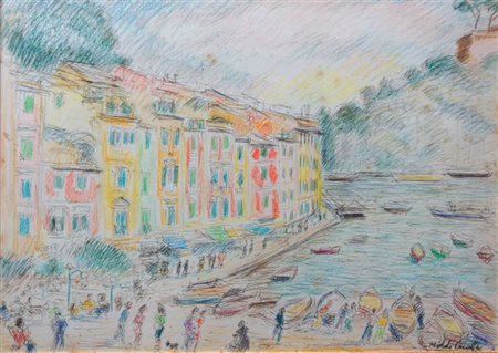 CASCELLA MICHELE Ortona (CH) 1892 - 1989 Milano "Portofino" 50x70 pastello su...