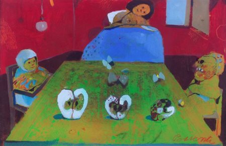 POSSENTI ANTONIO Lucca 1933 "Tre fasi" 1973 20x30 olio su cartone Opera...