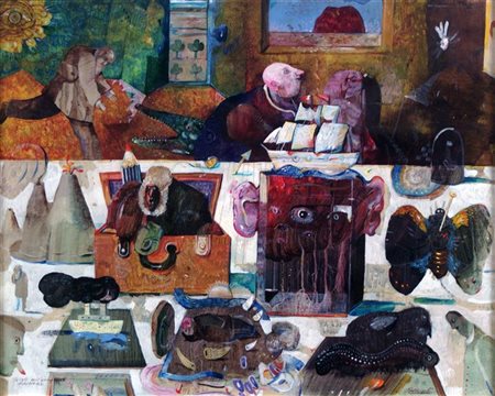 POSSENTI ANTONIO Lucca 1933 "Tavolo dell'emigrante dilettante" dicembre 1984...