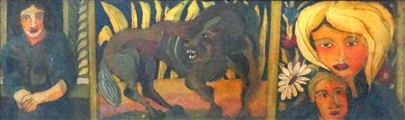 SERAFINI GIUSEPPE 1915 - 1987 "Maternità" 25x80 olio su cartone Opera firmata...