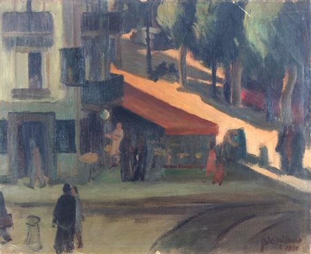 DA MILANO GIULIO F 1895 - 1990 Torino "Il tram rosso in corso Gabetti" 1930...