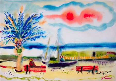 PAULUCCI ENRICO Genova 1901 - 1999 Torino "Spiaggia" 1980 35,5x50 gouache su...