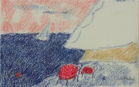 PAULUCCI ENRICO Genova 1901 - 1999 Torino "Spiaggia, tavolini rossi" 1980...