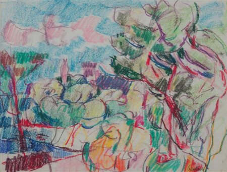 PAULUCCI ENRICO Genova 1901 - 1999 Torino "Ulivi sul mare" 1970 22x30...