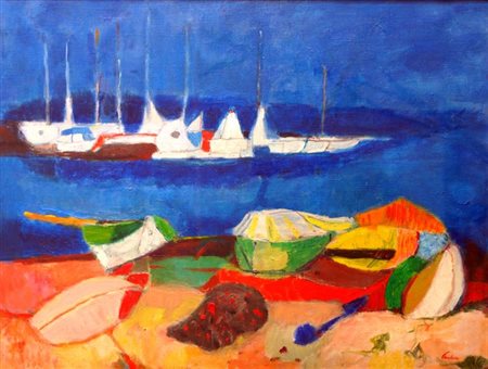 PAULUCCI ENRICO Genova 1901 - 1999 Torino "Barche e panfili" 1972 60x80 olio...