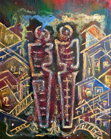 ORIANI PIPPO Torino 1909 - 1972 Roma "Presenze umane in città distrutta" anni...