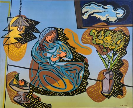 ORIANI PIPPO Torino 1909 - 1972 Roma "Interno con donna e fiori" 50x60 olio...