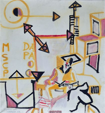COMENCINI EUGENIO Savona 1939 "Ti penso cubo" 1966 70x65 tecnica mista su...