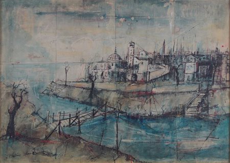 GARINO PIERO Leinì (TO) 1922 - 2009 Torino "Paese fantastico" 1953 50x70...