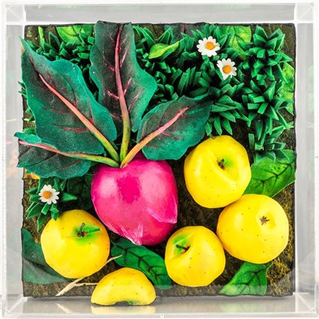 GILARDI PIERO Torino 1942 "Rapa e mele gialle" 30x30 poliuretano espanso...