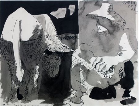 ORTEGA JOSE' GARCIA E 1921 - 1991 F "Campesino col suo asino" 28/7/1963 50x65...