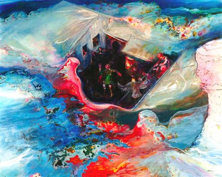 CARROLL ROBERT USA 1934 "Villaggio sul lago ghiacciato" 1972 81x100 olio su...