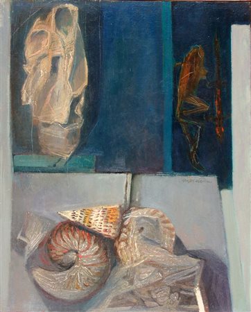 SOFFIANTINO GIACOMO Torino 1929 - 2013 "Fossili e conchiglie" 50x40 olio su...