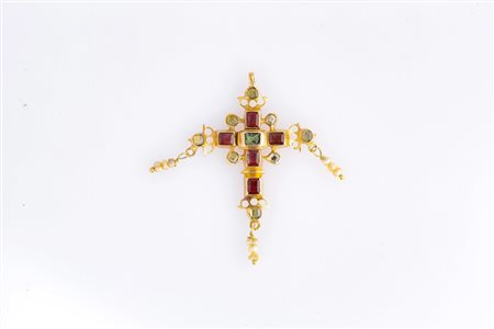 Croce settecentesca in oro gr 4.9 e paste vitree. . . [Nessun Autore] . . .