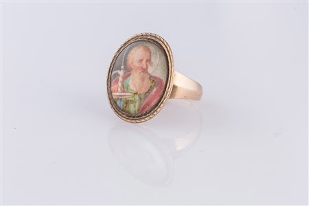 Anello in oro con miniatura raffigurante S. Paolo, gr 7.4. . . [Nessun...