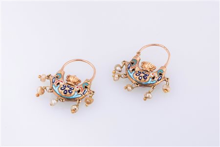 Orecchini a barchetta, Sicilia fine XVIII secolo oro, smalti policromi e...