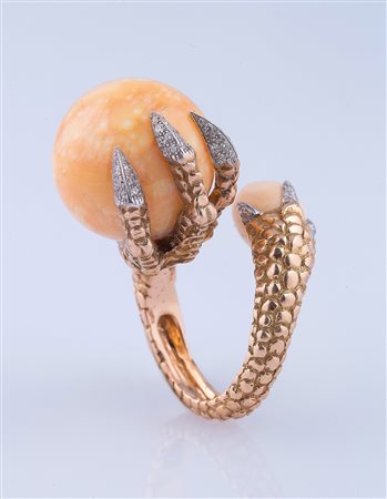 [Nessun Autore] Anello in oro 18 kt gr 19.33 con perla melo-melo cts. 58.50,...