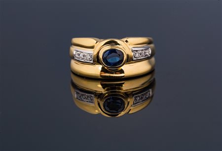 Anello in oro gr 8.90, zaffiro ct 0.50, brillanti ct 0.08. . . [Nessun...