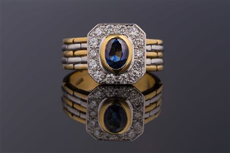 Anello in oro gr 10.10, zaffiro ct 1.08, brillanti ct 0.47. . . [Nessun...