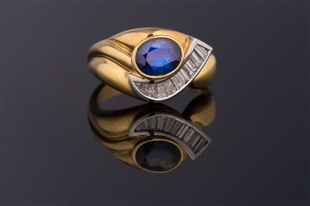 Anello in oro gr 8.30, zaffiro cts 1.53, brillanti ct 0.71. . . [Nessun...