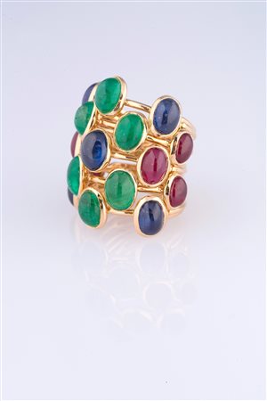 Anello composto da 5 vere in oro 18 kt per gr 15,90 zaffiri, rubini e...